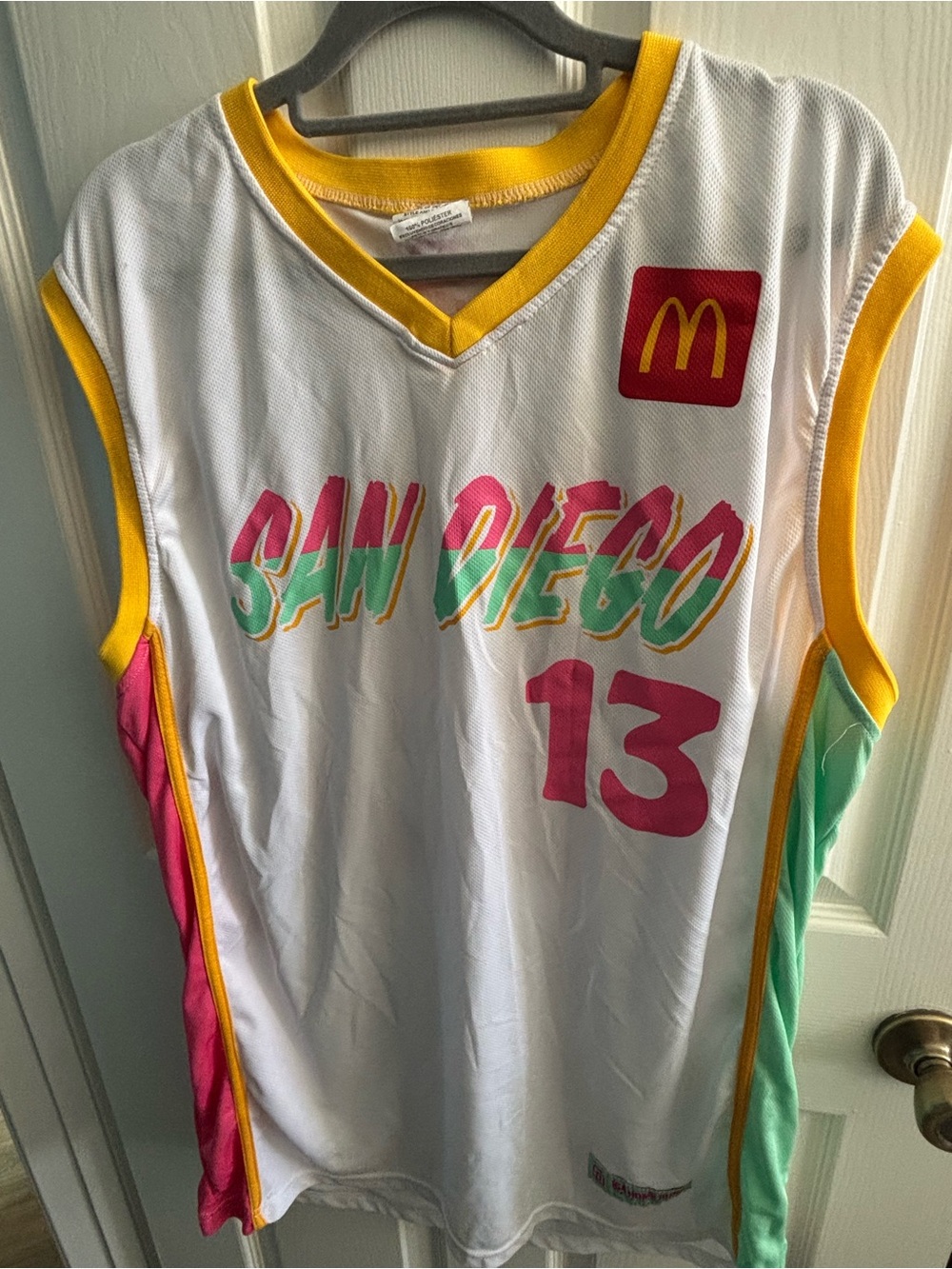 McDonald's San Diego Padres Basketball Jersey - White with Pink & Teal Accents